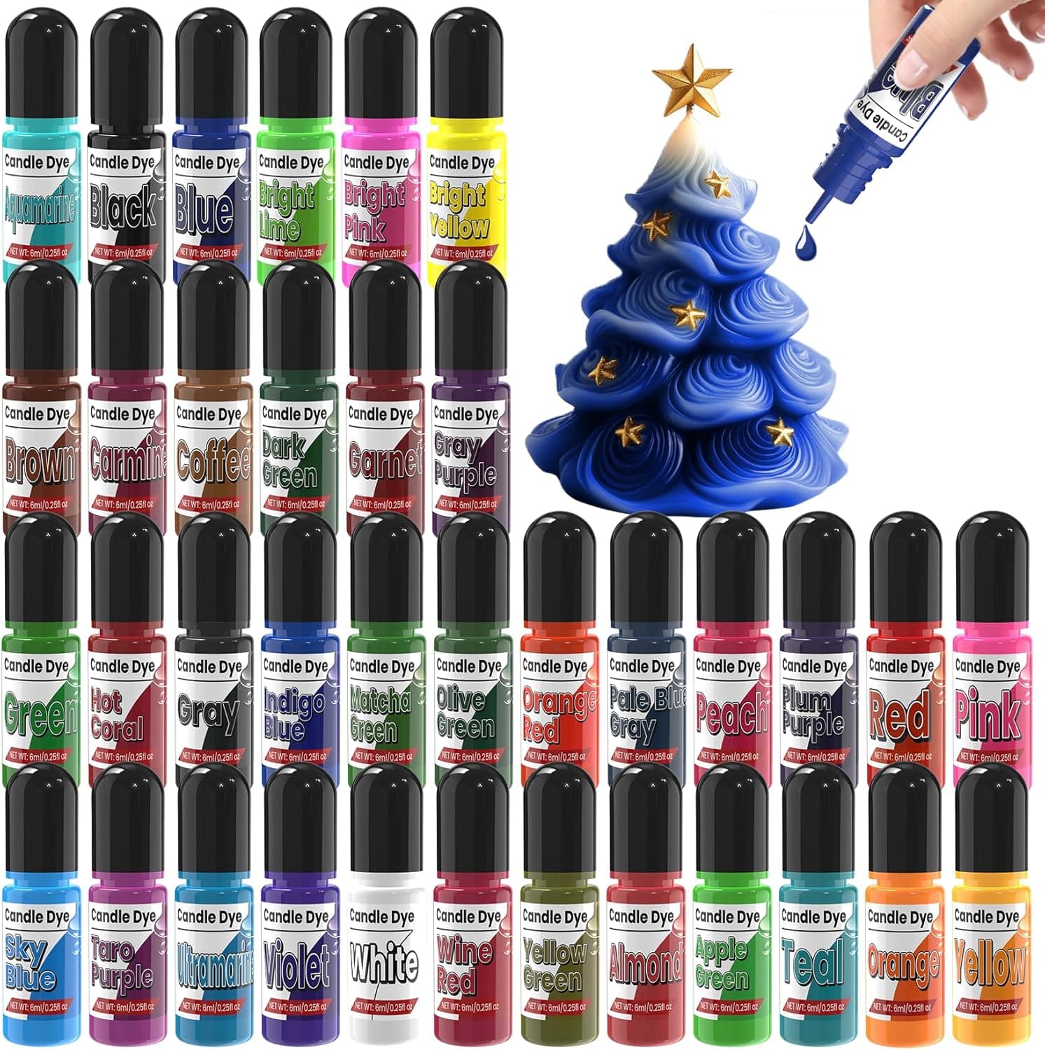 Candle Dye - 36 Colors Candle Making Dye, Highly Concentrated Liquid Oil-Based Coloring for Soy Wax, Bees Wax, Gel Wax - Easy Color and Safe - 6ml/Bottle