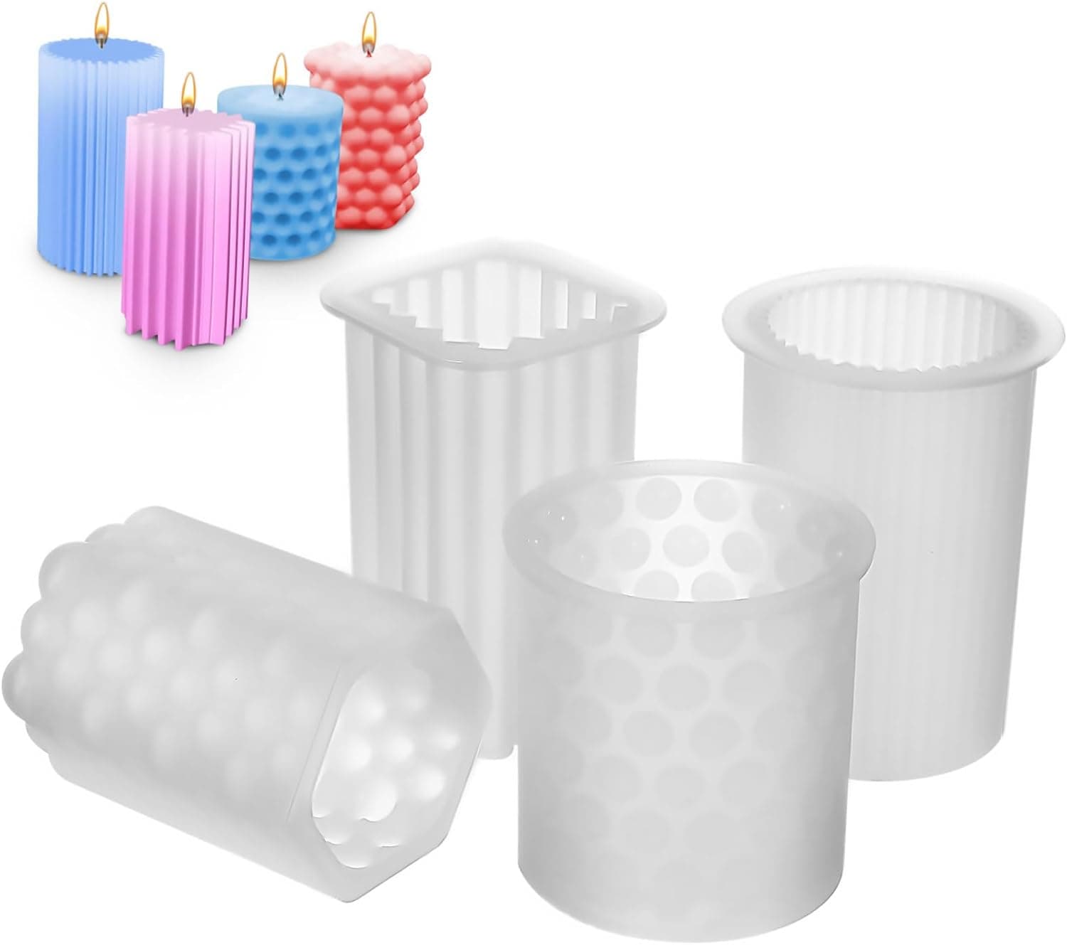 VILLCASE 4pcs Silicone Candle Molds Unique Pillar Candle Shapes for Projects Versatile Wax Molds Soap Making and More