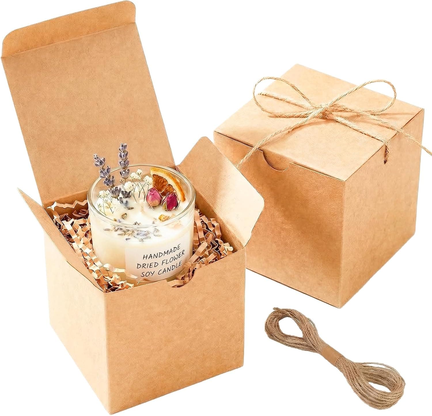 UnicoPak 30 Pack 4x4x4 Small Brown Gift Boxes with Lids and Twine - Premium USA Kraft Cardboard for Presents, Candles, Mugs