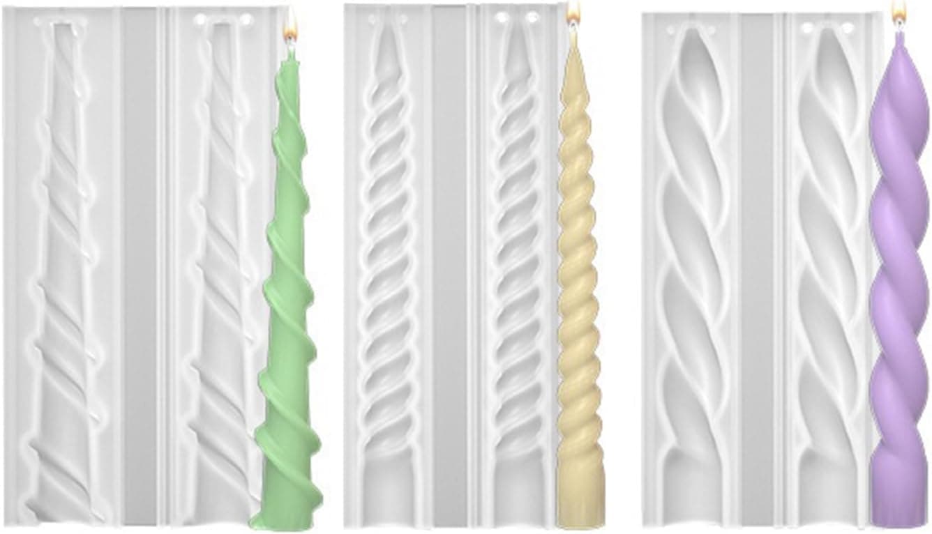 Airssory 3 Pcs 3D Twisted Taper Silicone Candle Molds Long Spiral Cylinder Molds for Aromatherapy Candle Soy Wax Soap Clay Craft Plaster Resin Making Home Decoration