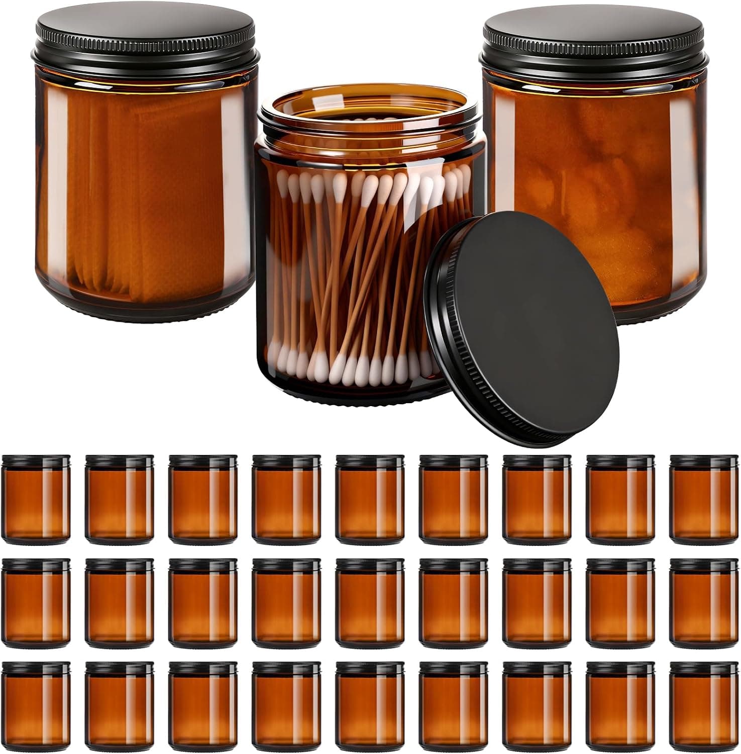 8oz Amber Glass Jars with Airtight Lids, 30 Pack Empty Candle Jars for Candle Making and Cosmetic Creams