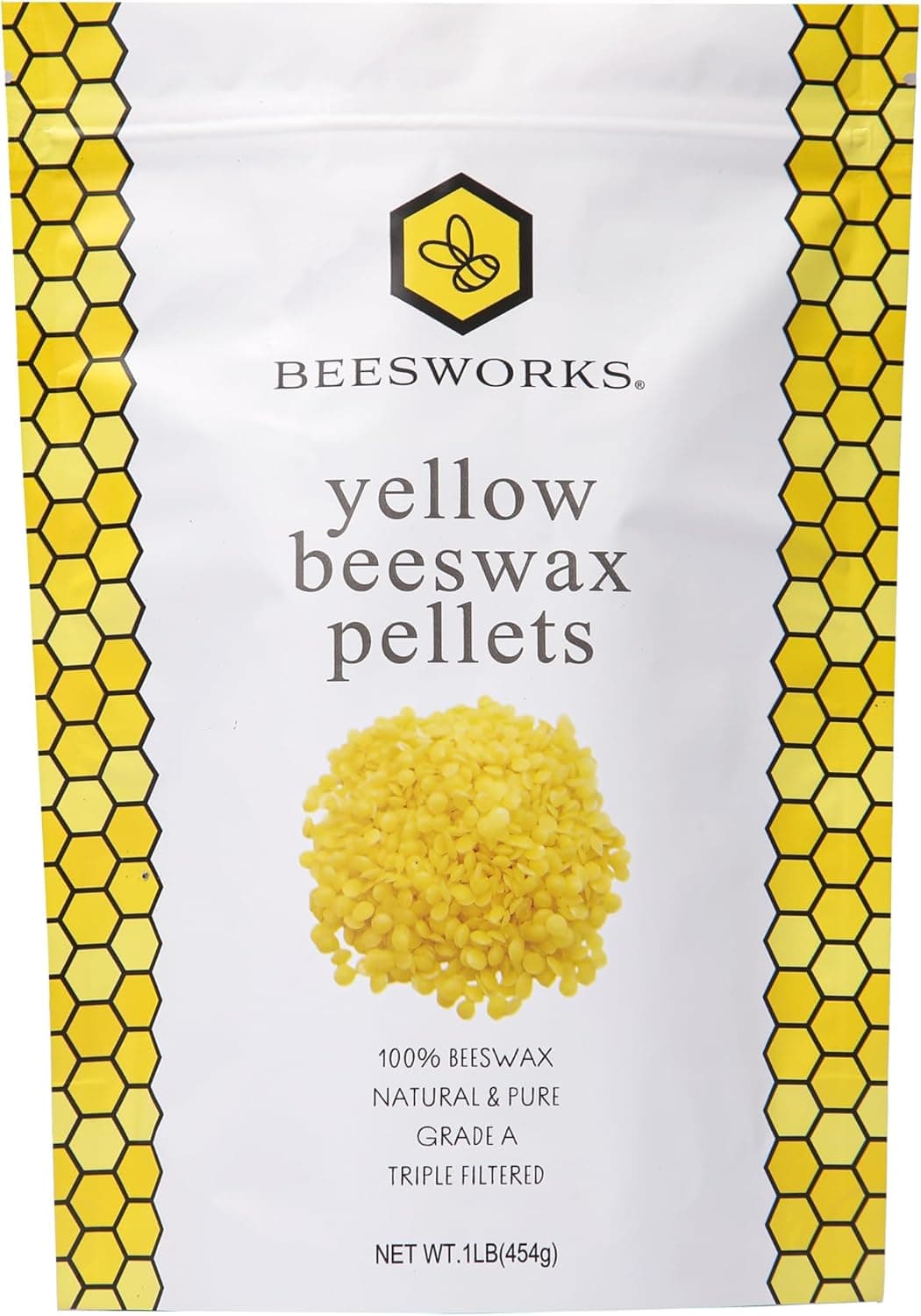 Beesworks Yellow Beeswax Pellets, 1 lb, 100% Pure Cosmetic Grade Triple-Filtered Beeswax for DIY and Candle Making