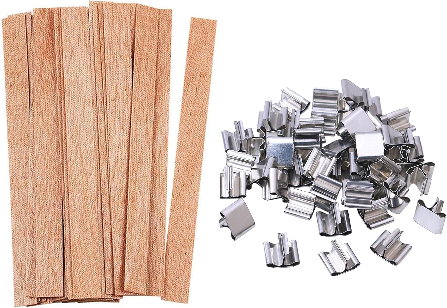 100 pcs Wooden Candle Wicks Kit with 50 Pcs 5.1 x 0.5 Inch Wicks and 50 Pcs Iron Stands, Naturally Smokeless