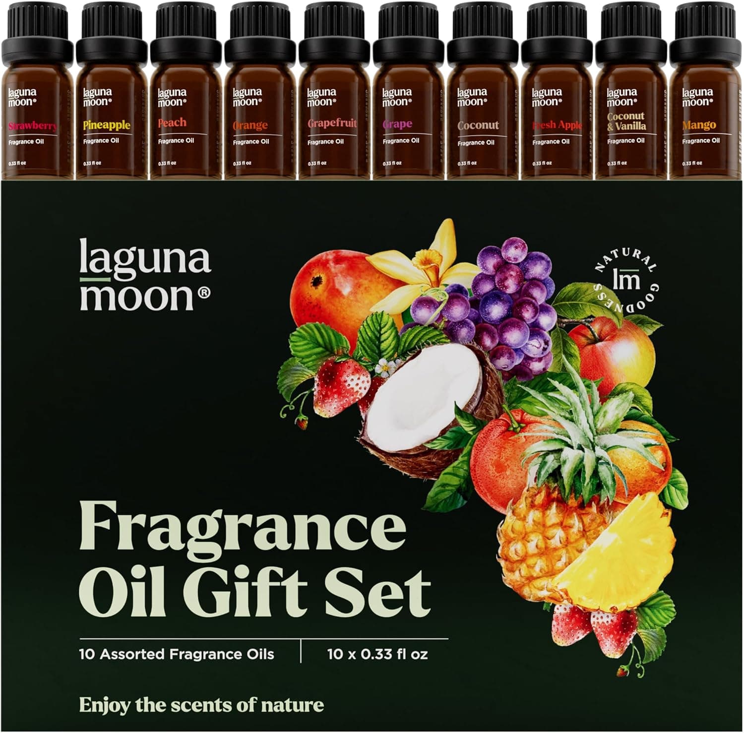 Lagunamoon Fragrance Oil Set - Premium Grade 10 Pcs Scented Oils for Candle Making, Soap Scents, Aroma Beads, Bath Bombs, Perfume and Flavoring Oil for Lip Gloss (10ml)