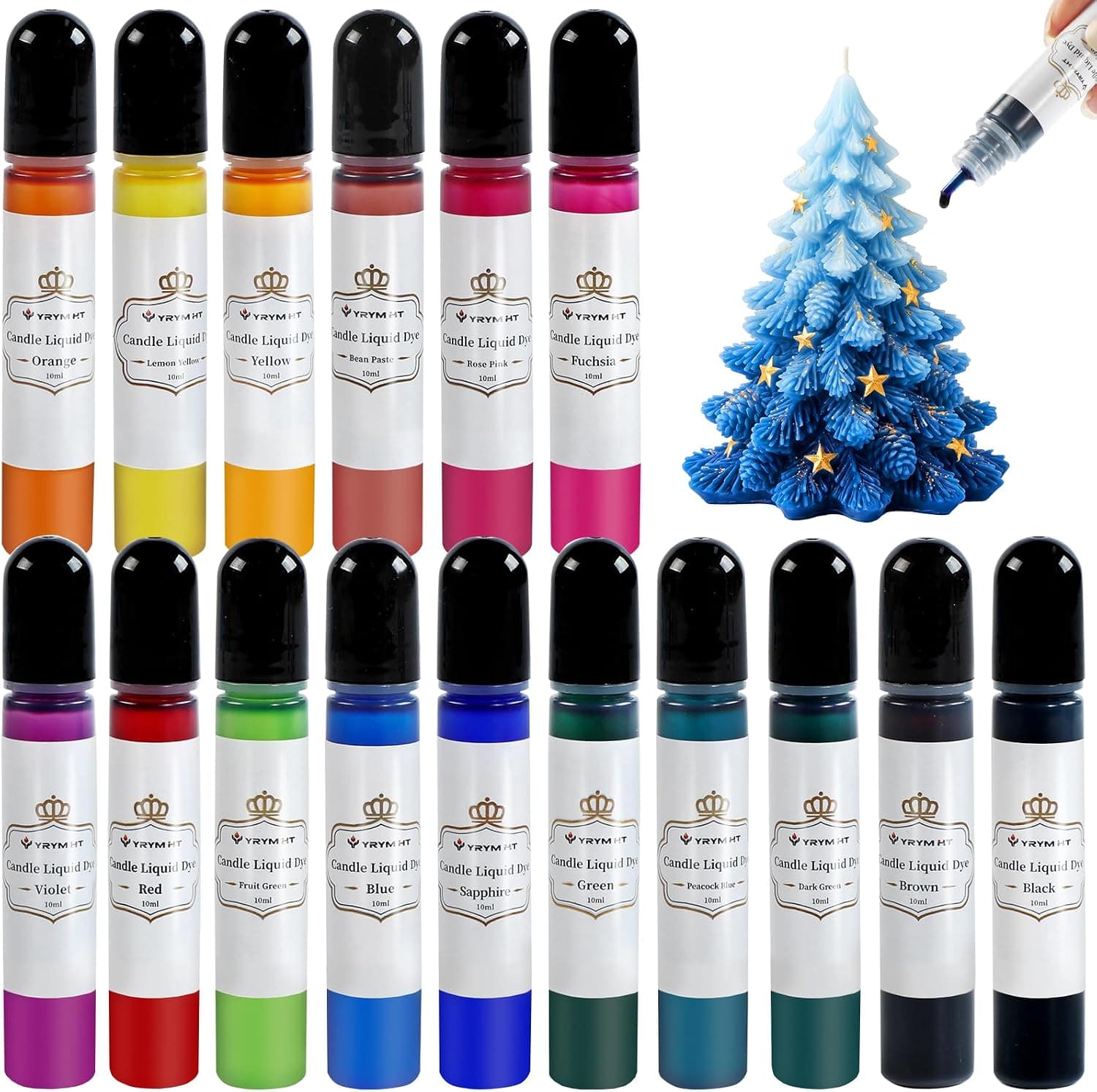 YRYM HT Candle Dye - 16 Popular Vibrant Colors Candle Making Liquid Oil-Based Dye for Wax - Safe and Natural (16 Bottle)