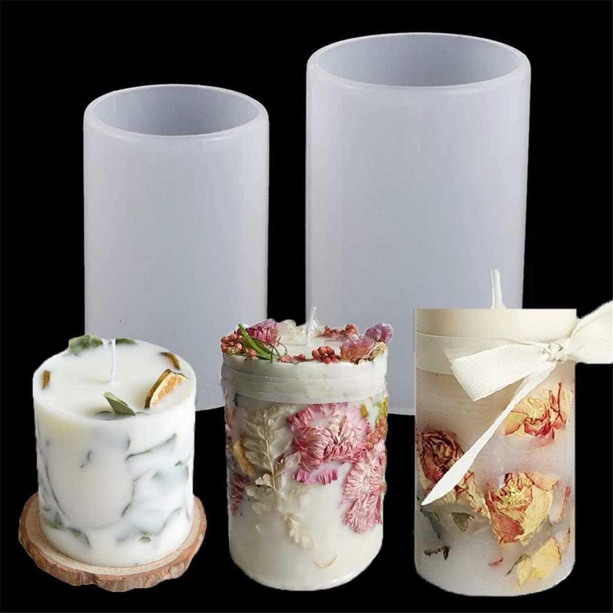 Gtian 2 Sizes Cylinder Candle Molds for Candle Making, Silicone Pillar Candle Resin Mould for DIY Wax, Soaps and Polymer Clay