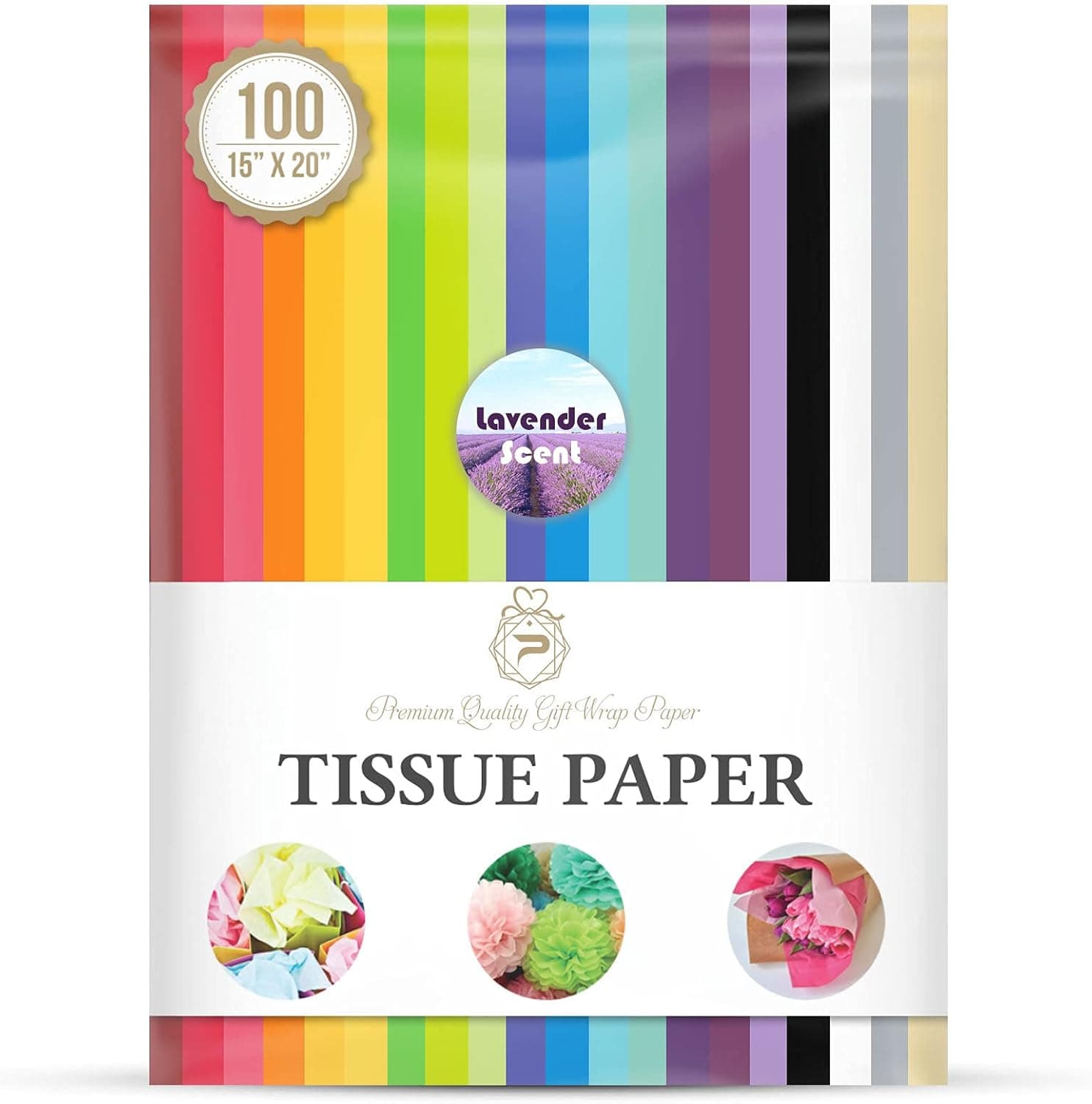 Tissue Paper for Gift Wrapping (100 Sheets) 20 Assorted Colors, Gift Bags, Packaging, Floral, Birthday, and DIY Crafts