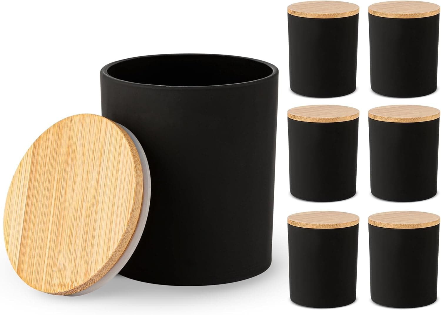 Craft and Venture Candle Jars for Making Candles, 6 Pack 10oz Glass Jar with Bamboo Lids, Matte Black Cylinder