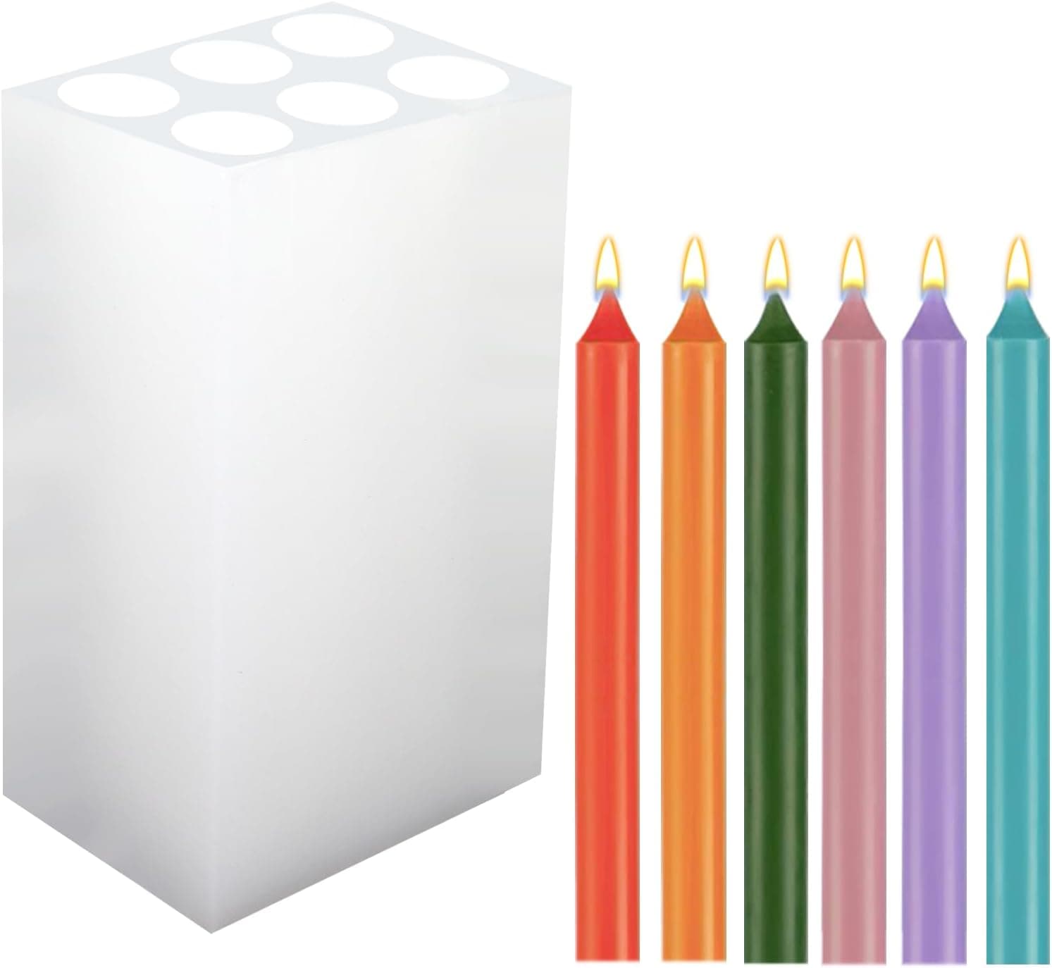 Long Cylinder Shape Silicone Candle Mold, 6 Holes Long Pillar Candle Making Mold
