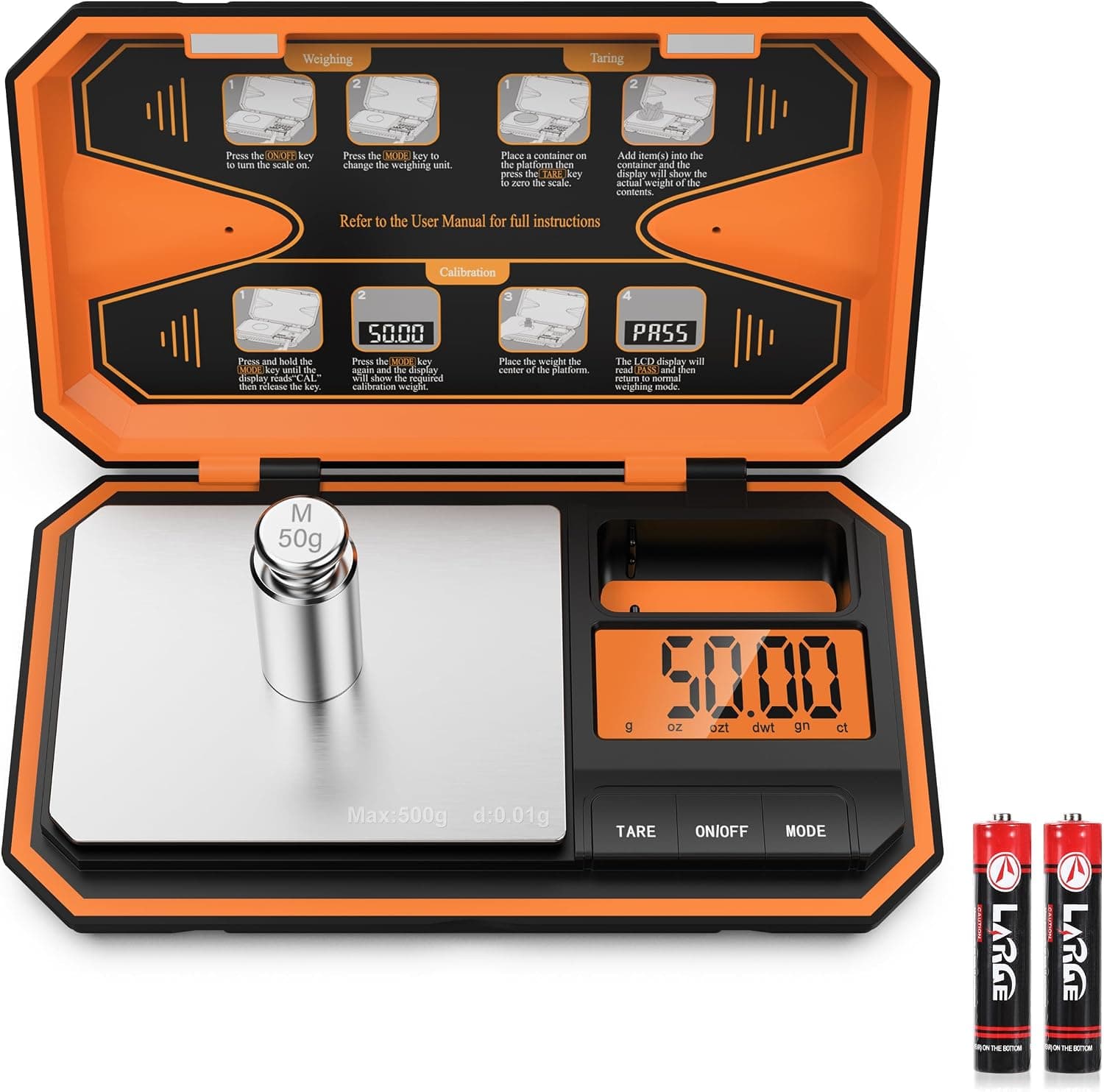 AMIR Digital Pocket Scale, High-Precision 500g x 0.01g Mini Gram Scale with LCD Display and Tare Function